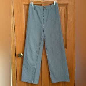 Jackson Rowe Pinstripe Denim Jean Wide Leg Pants Womens Size Medium Blue & White